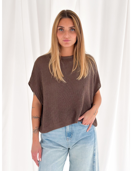 Sleeveless viscose linen blend sweater