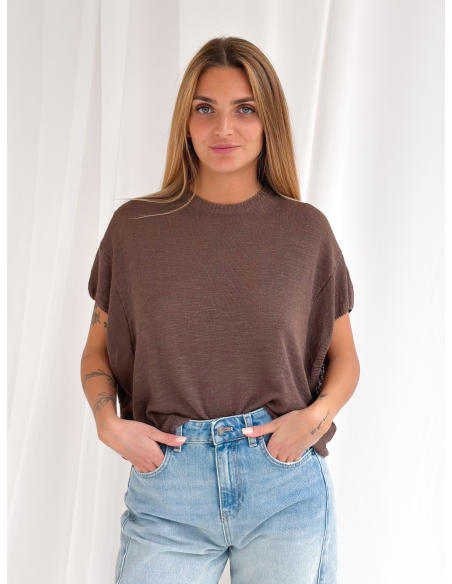Sleeveless viscose linen blend sweater
