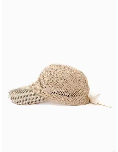 Woven Straw Baseball Cap with Bow