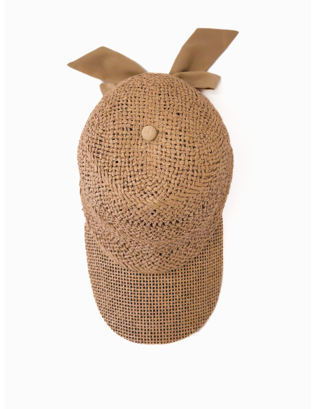 Woven Straw Baseball Cap with Bow