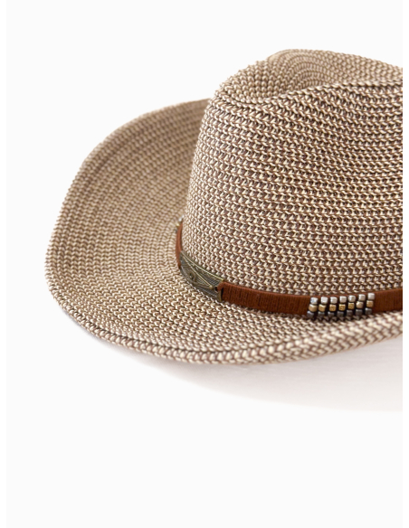 Natural straw hat with woven band