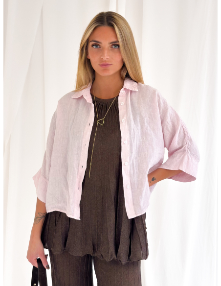 Camicia mezza manica crop in puro lino