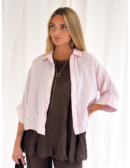 Camicia mezza manica crop in puro lino