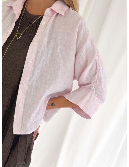 Camicia mezza manica crop in puro lino