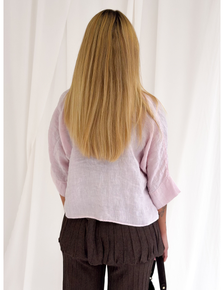 Camicia mezza manica crop in puro lino