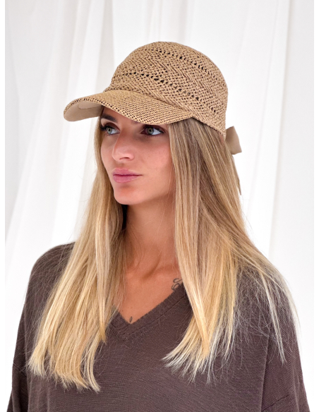 Cappello baseball in paglia con fiocco