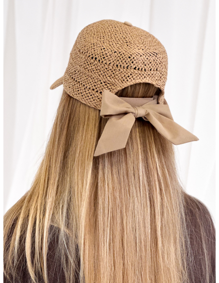 Woven Straw Baseball Cap with Bow