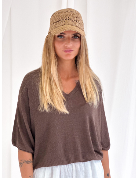 Woven Straw Baseball Cap with Bow