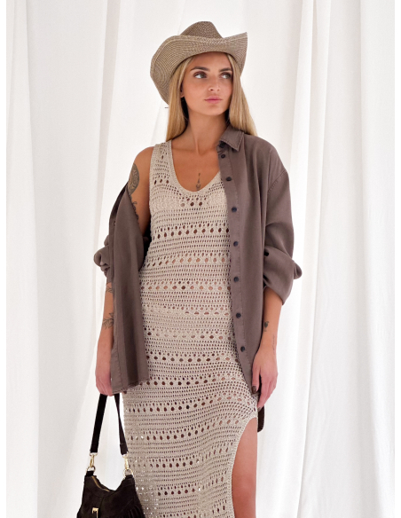 Perforated lurex maxi dress