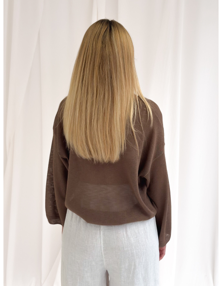 Maglia girocollo in misto viscosa e lino