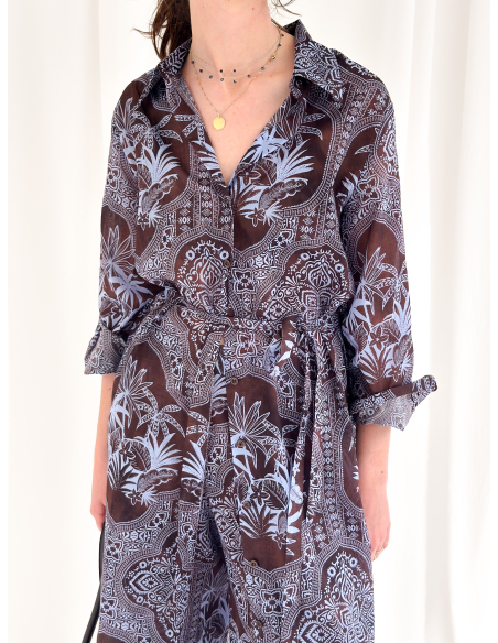 Ethnic print shirtdress in cotton muslin