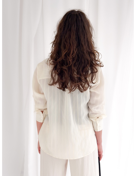 Camicia a righe tono su tono in viscosa di eucalipto