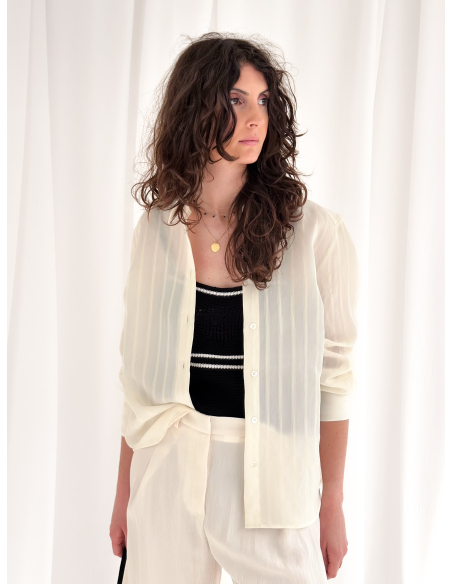Tone-on-tone striped shirt in eucalyptus viscose