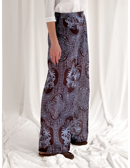 Ethnic print trousers in cotton muslin