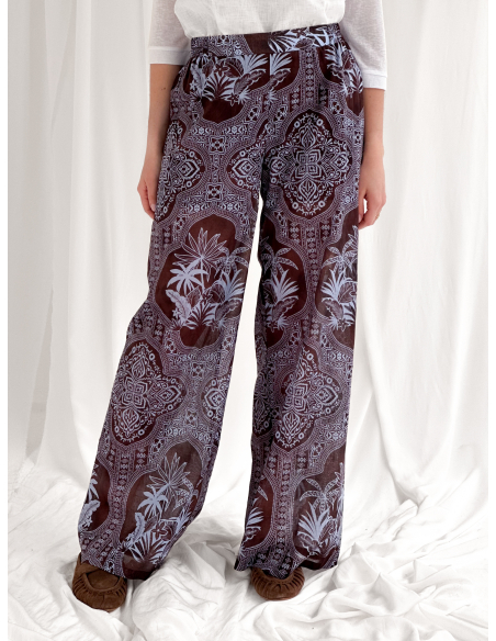 Ethnic print trousers in cotton muslin
