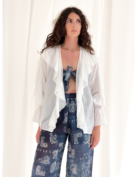 Blusa con rouges in misto cotone e viscosa di eucalipto
