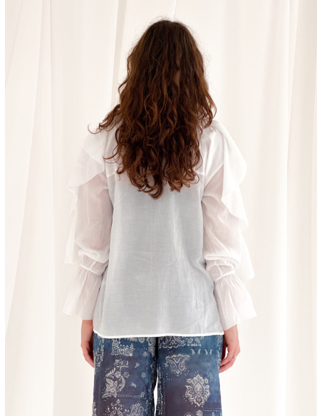 Blusa con rouges in misto cotone e viscosa di eucalipto