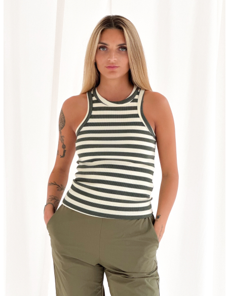 Striped stretch cotton tank top