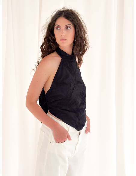 Halter neck jacquard tank top