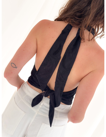 Halter neck jacquard tank top