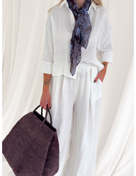 Camicia mezza manica crop in puro lino