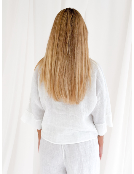 Camicia mezza manica crop in puro lino