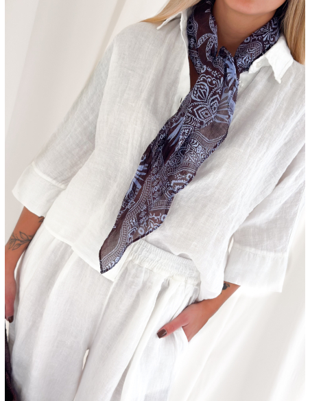 Half-sleeved crop shirt in pure linen