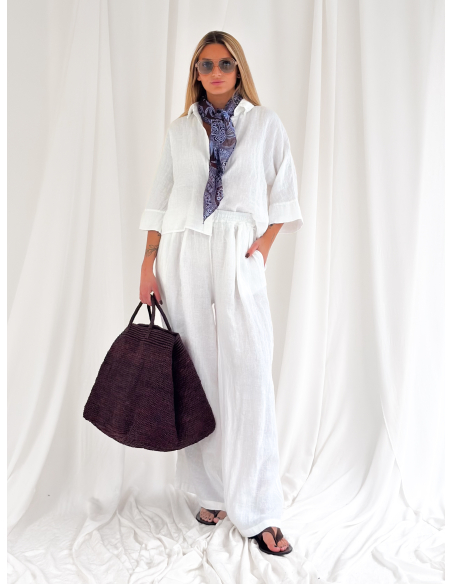 Pantalone fluido in puro lino con pinces