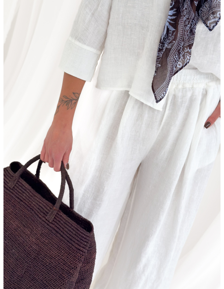 Fluid trousers in pure linen with pleats