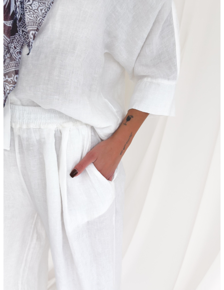 Pantalone fluido in puro lino con pinces