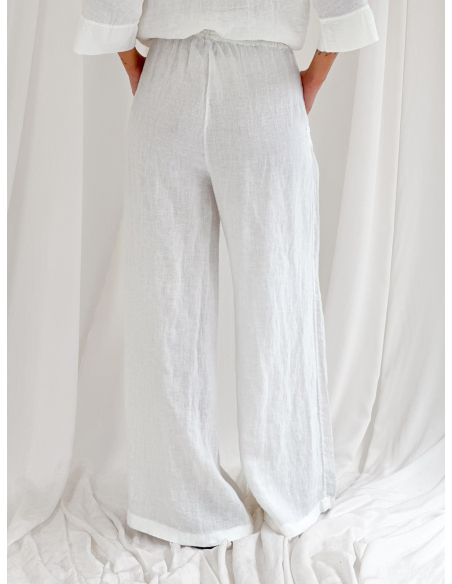 Pantalone fluido in puro lino con pinces