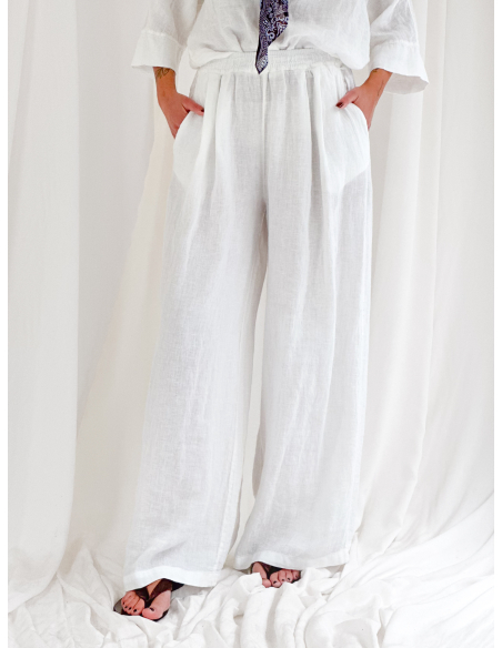 Fluid trousers in pure linen with pleats