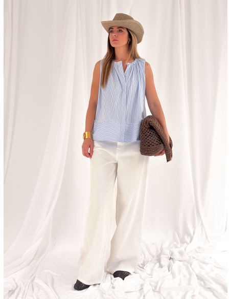Sleeveless striped poplin top