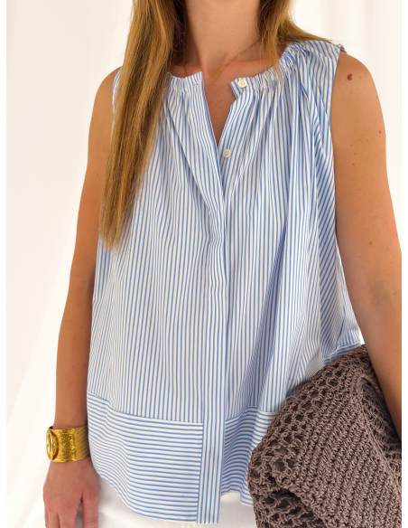Sleeveless striped poplin top