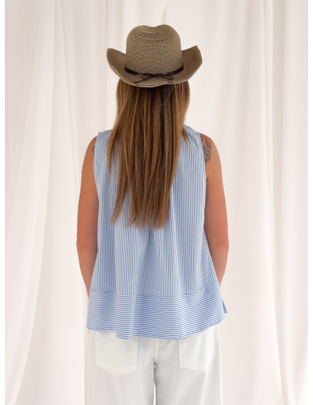Sleeveless striped poplin top