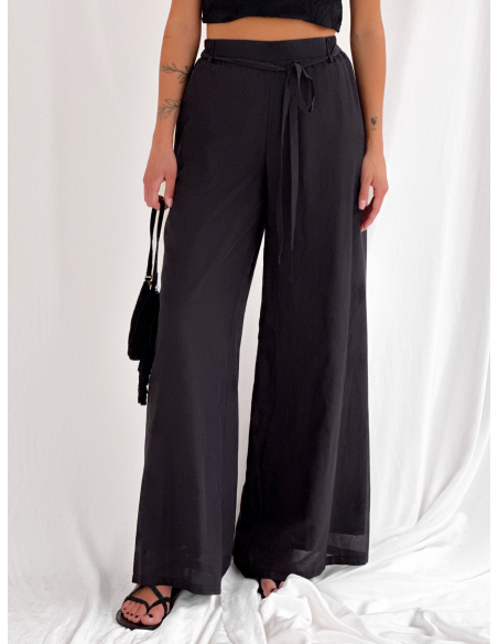Pantalone fluido in mussola di cotone