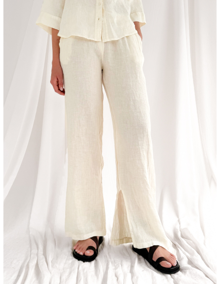Pantalone in lino con spacchi laterali