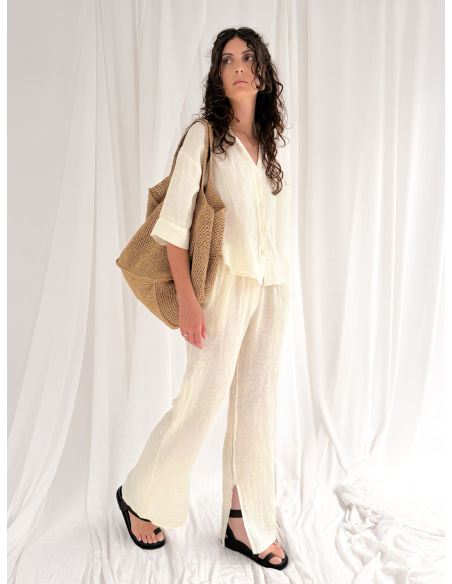 Linen trousers with side slits