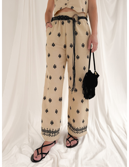 Pantalone ricamato in cotone
