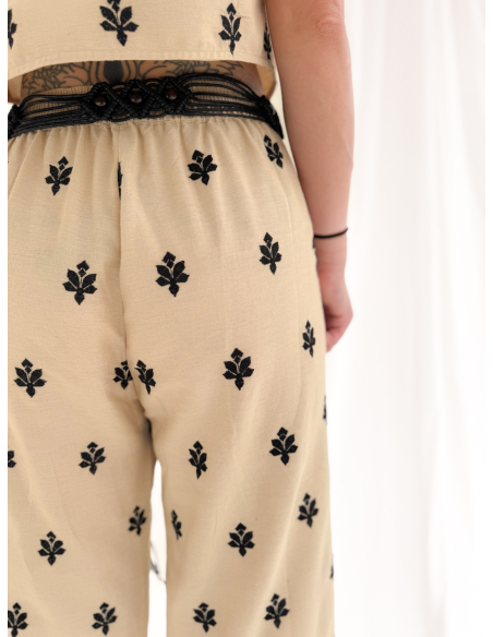 Pantalone ricamato in cotone