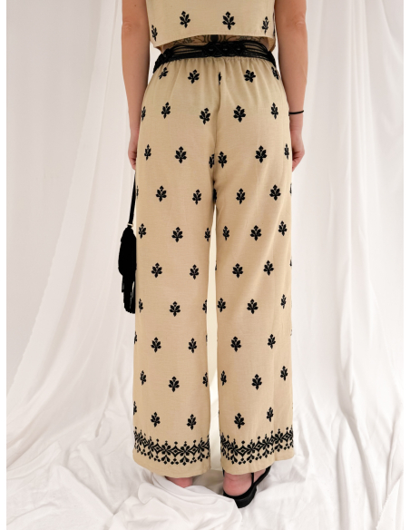Pantalone ricamato in cotone