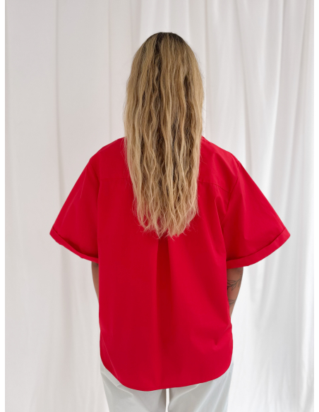 Half-sleeved cotton poplin shirt