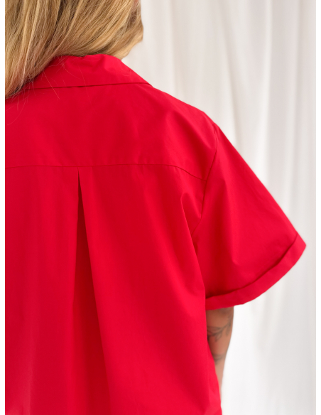 Half-sleeved cotton poplin shirt
