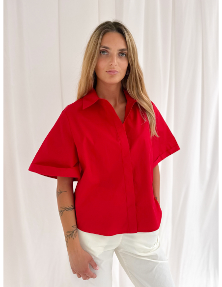 Half-sleeved cotton poplin shirt