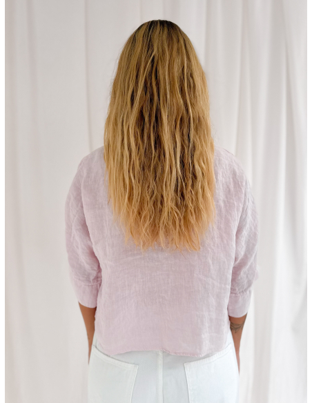 Camicia mezza manica crop in puro lino