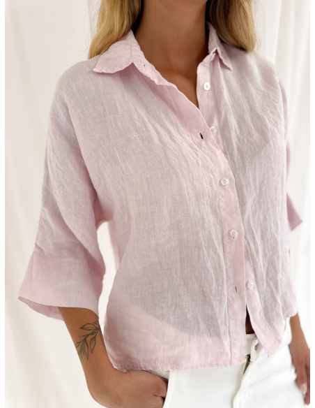 Camicia mezza manica crop in puro lino
