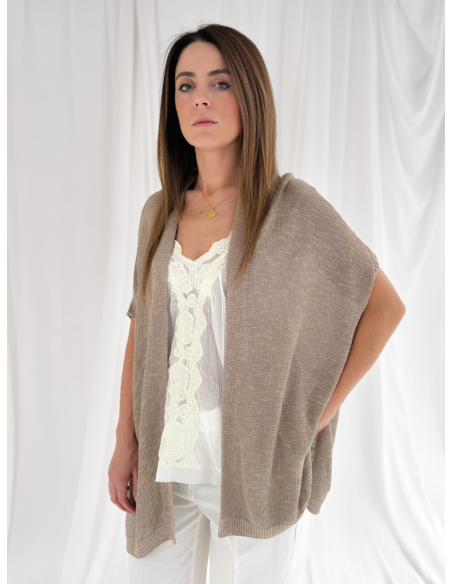 Sleeveless cardigan in linen and viscose blend