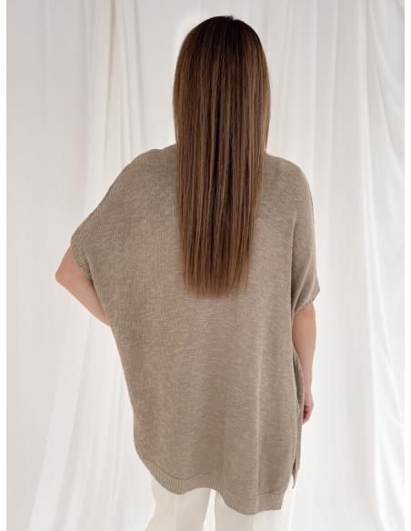 Sleeveless cardigan in linen and viscose blend