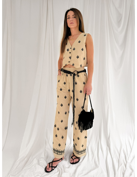 Pantalone ricamato in cotone