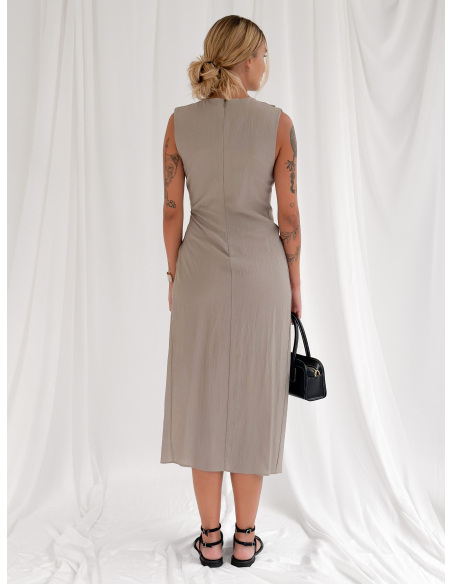 Abito midi drappeggiato con nodo laterale